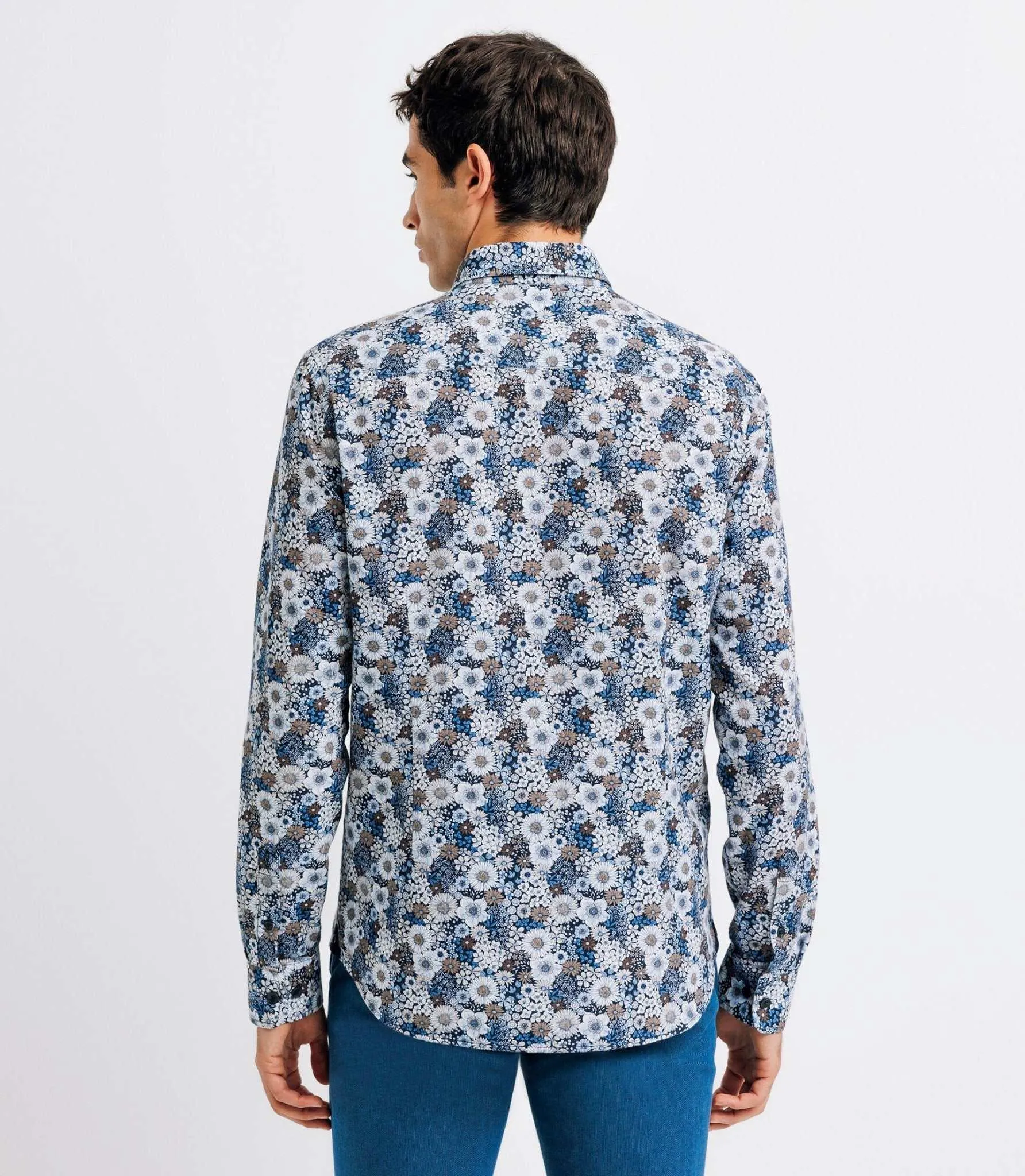 Chemise casual fleurie bleue
