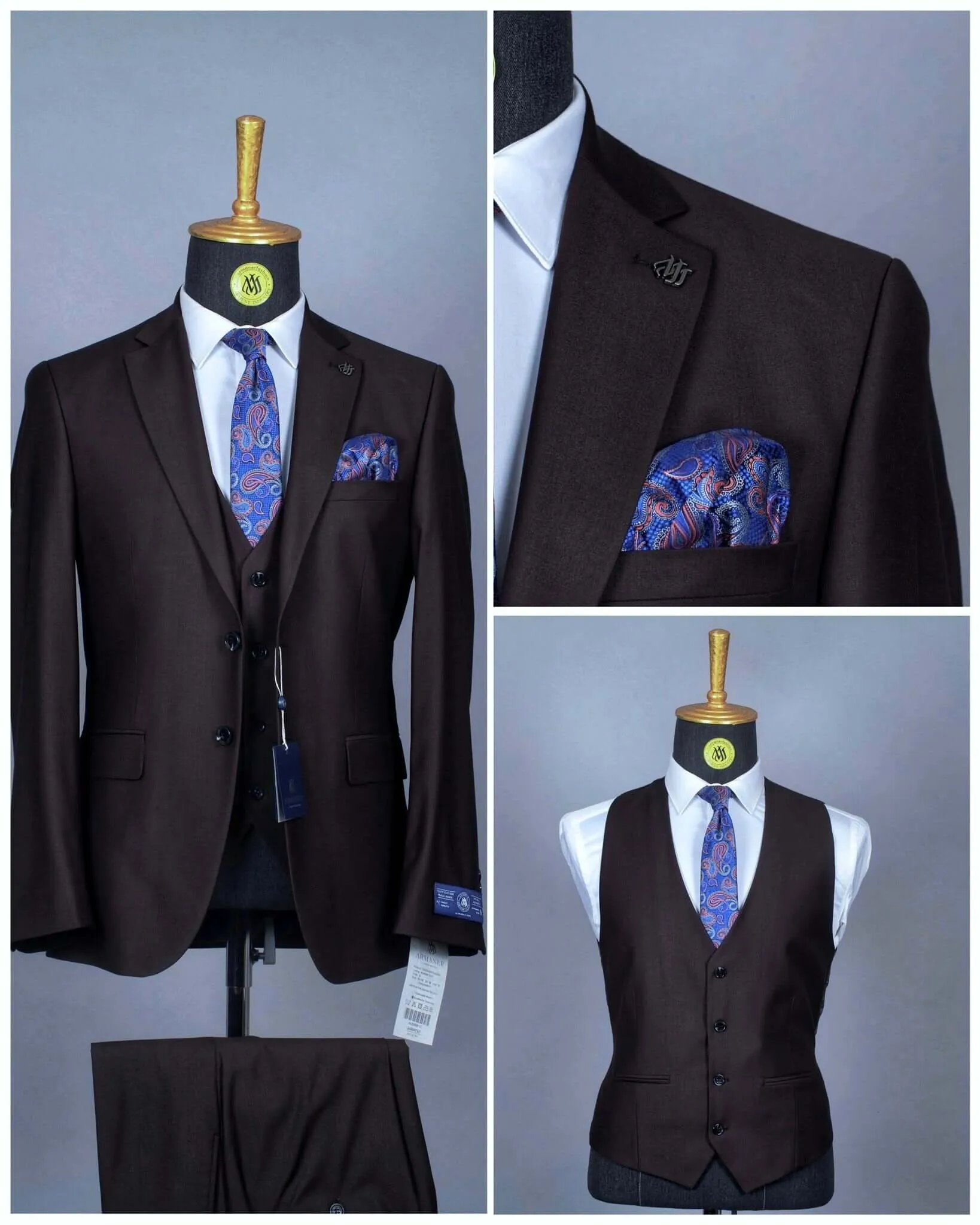 Costume 3 Pieces Marron Sombre