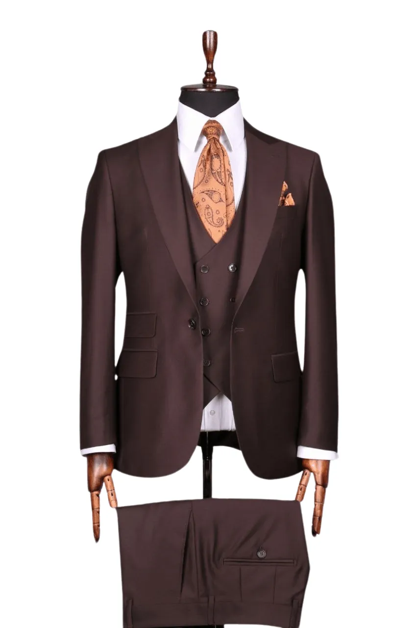 Costume 3 Pieces Marron Un Bouton