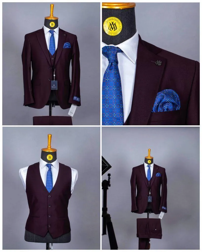 Costume 3 Pieces Rouge Bordeaux