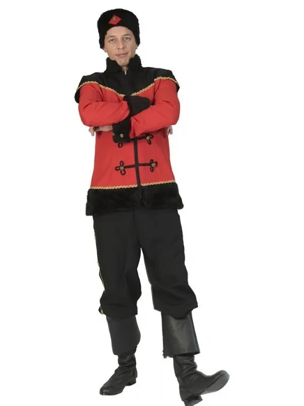 Costume Cosaque homme rouge et noir avec Chapka