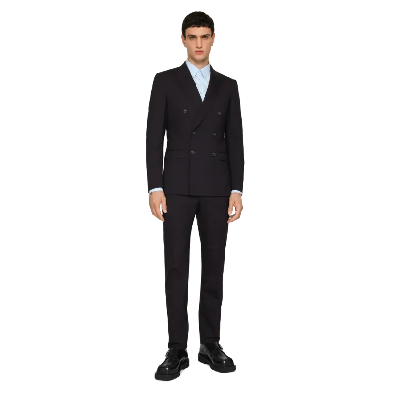 Costume croisé laine stretch bleu marine