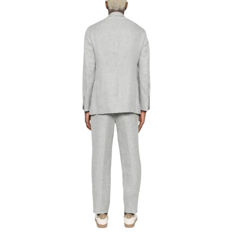 Costume croisé lin pied de poule gris blanc
