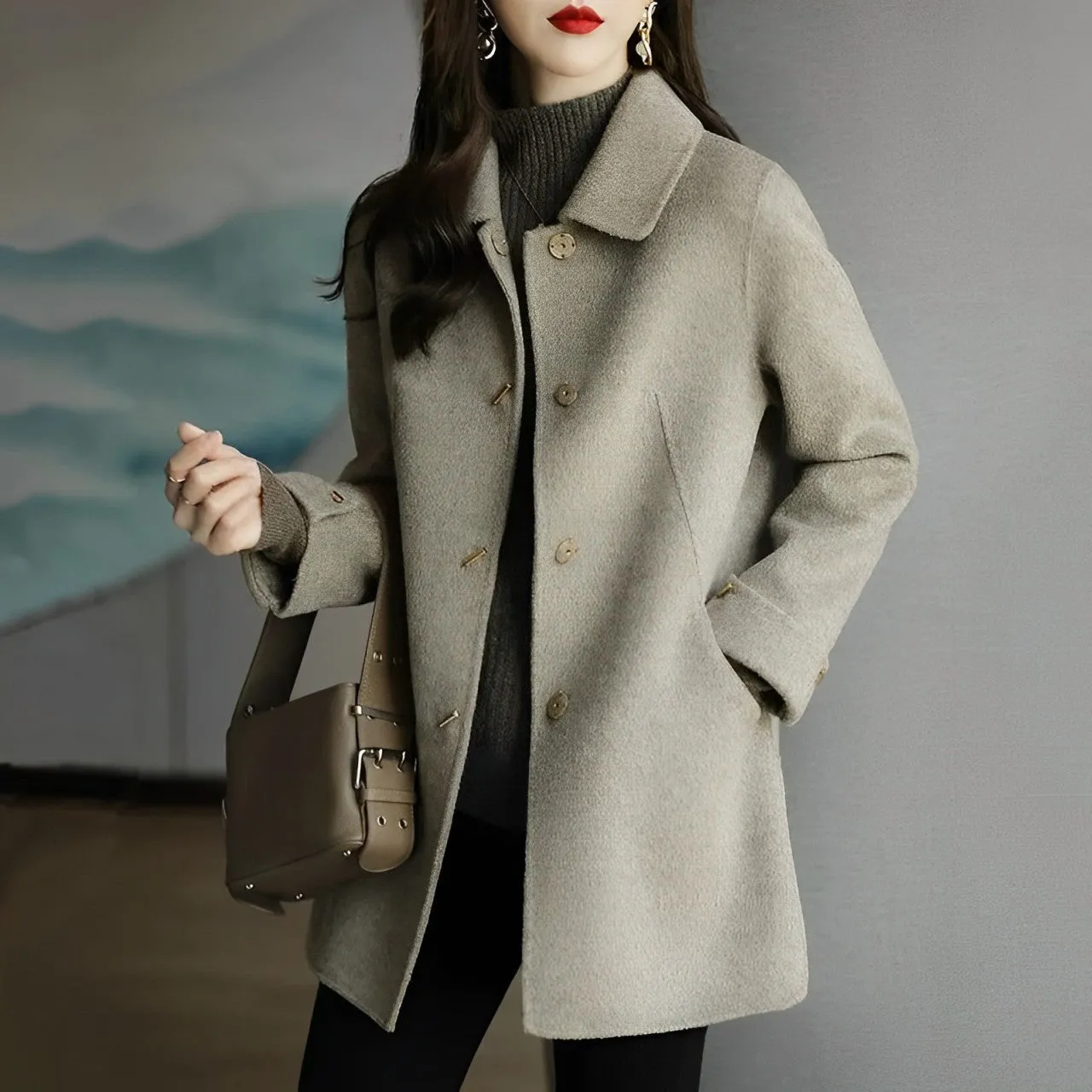 Femme - Manteau en Laine - Coupe Étroit Décontractée - Manteau Tendanc
