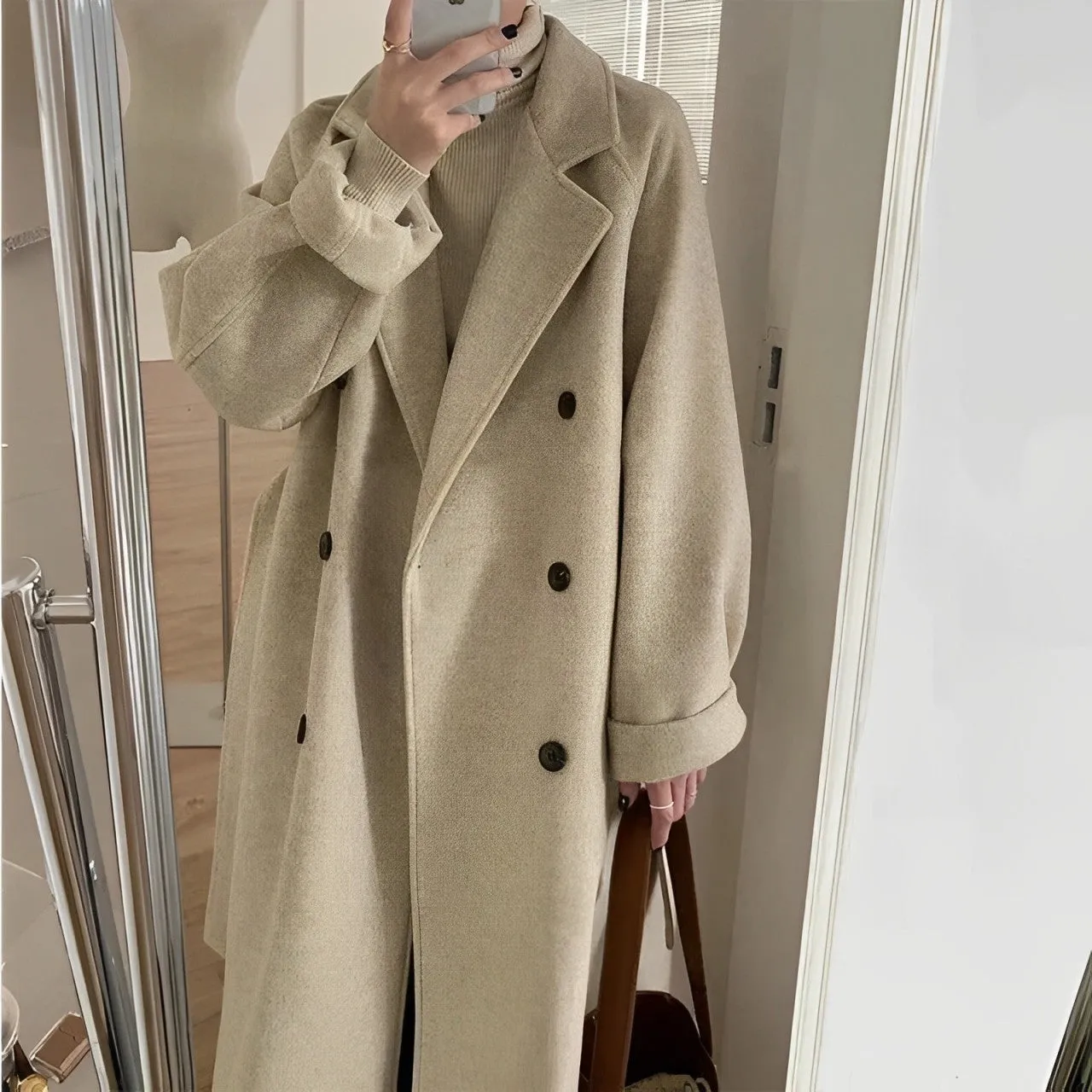 Femme - Manteau long - Laine chic - Élégance vintage intemporelle pour