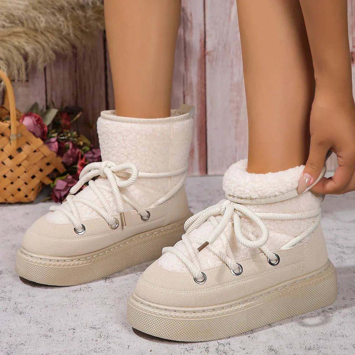 HiverChic - Bottes courtes en laine confortables et antidérapantes
