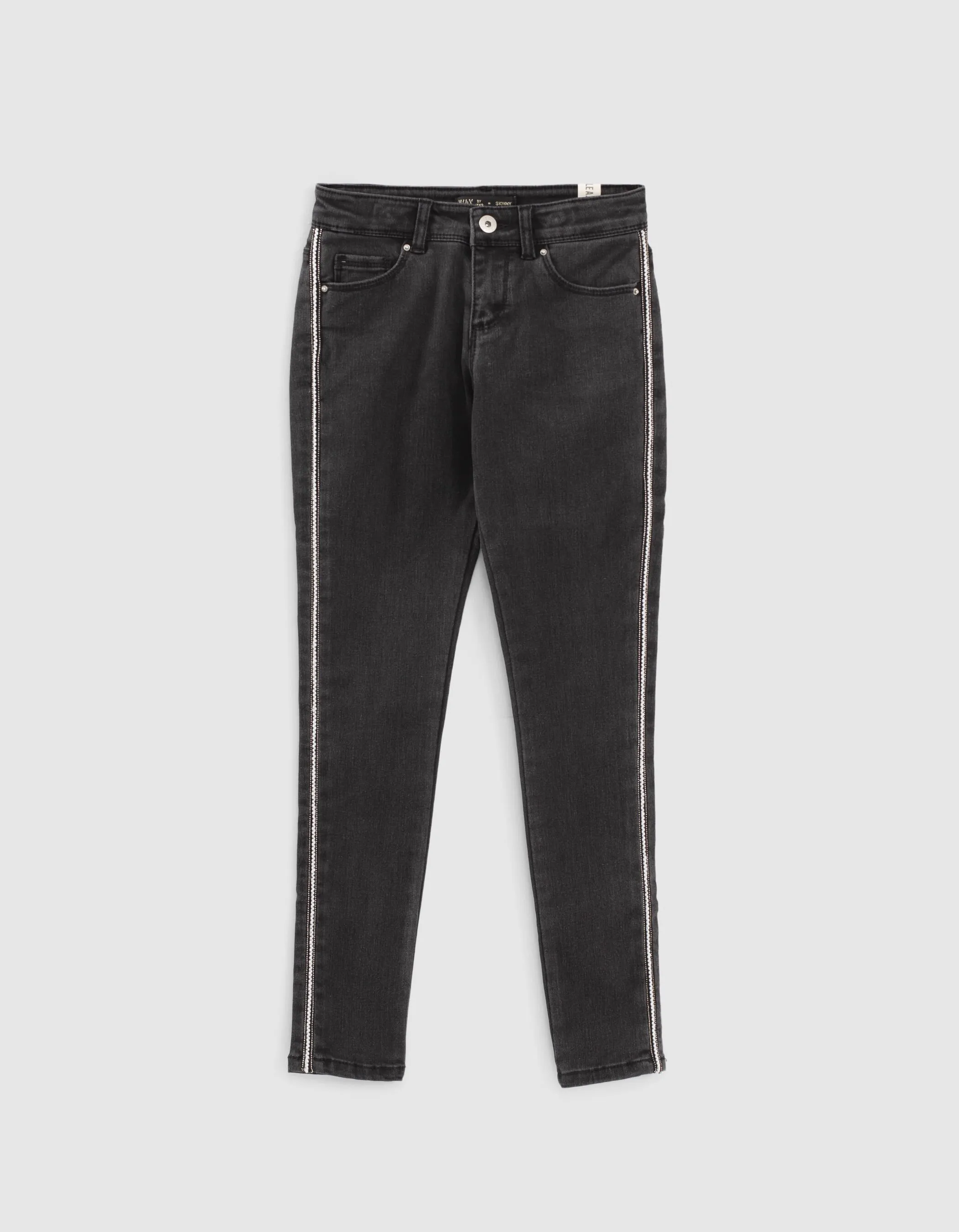 Jean skinny black used avec bandes-bijou fille