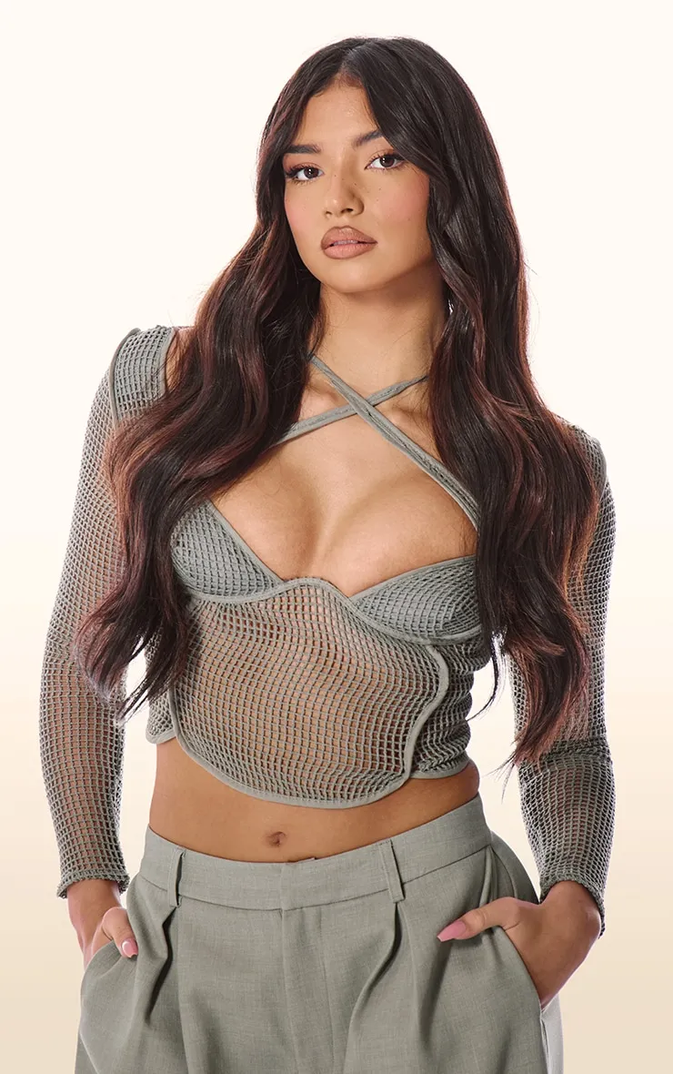 Label PLT Top corset texturé taupe transparent découpé