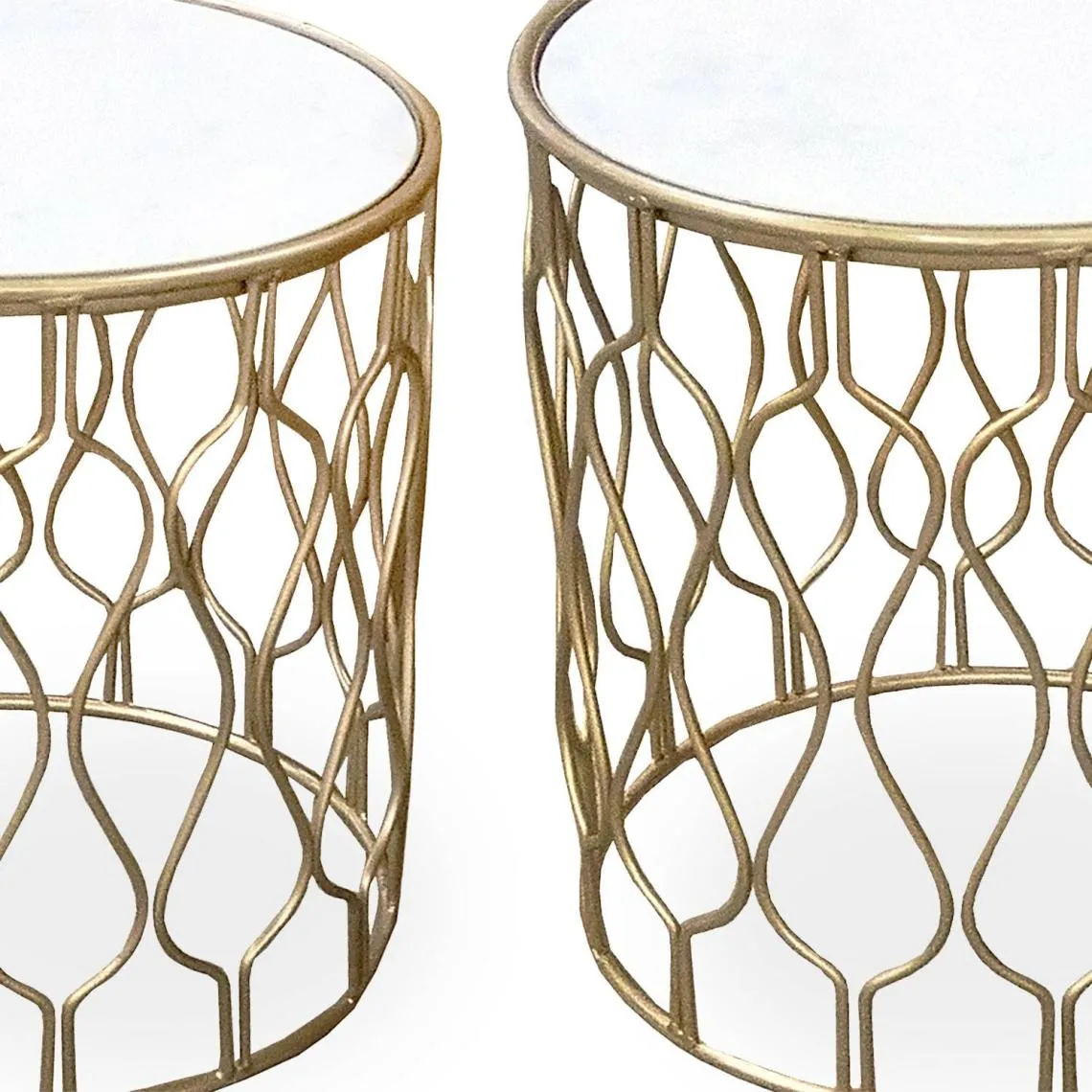 Lot de 3 tables basses rondes Florina en Métal Or et Marbre Blanc | 3 Suisses