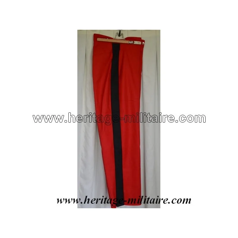 Pantalon laine rouge garance et bande large noire