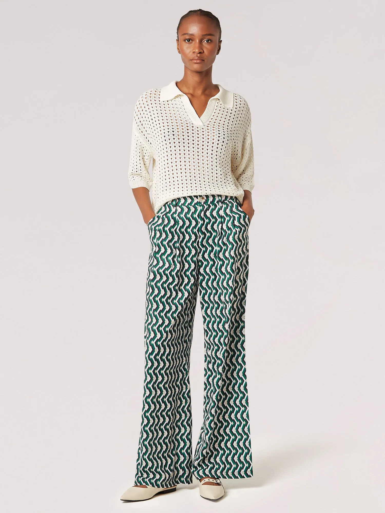 Pantalon Palazzo En Satin Géométrique Vêtements Apricot