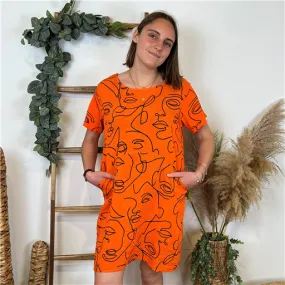 Robe Courte Droite Orange - Bleu Clair