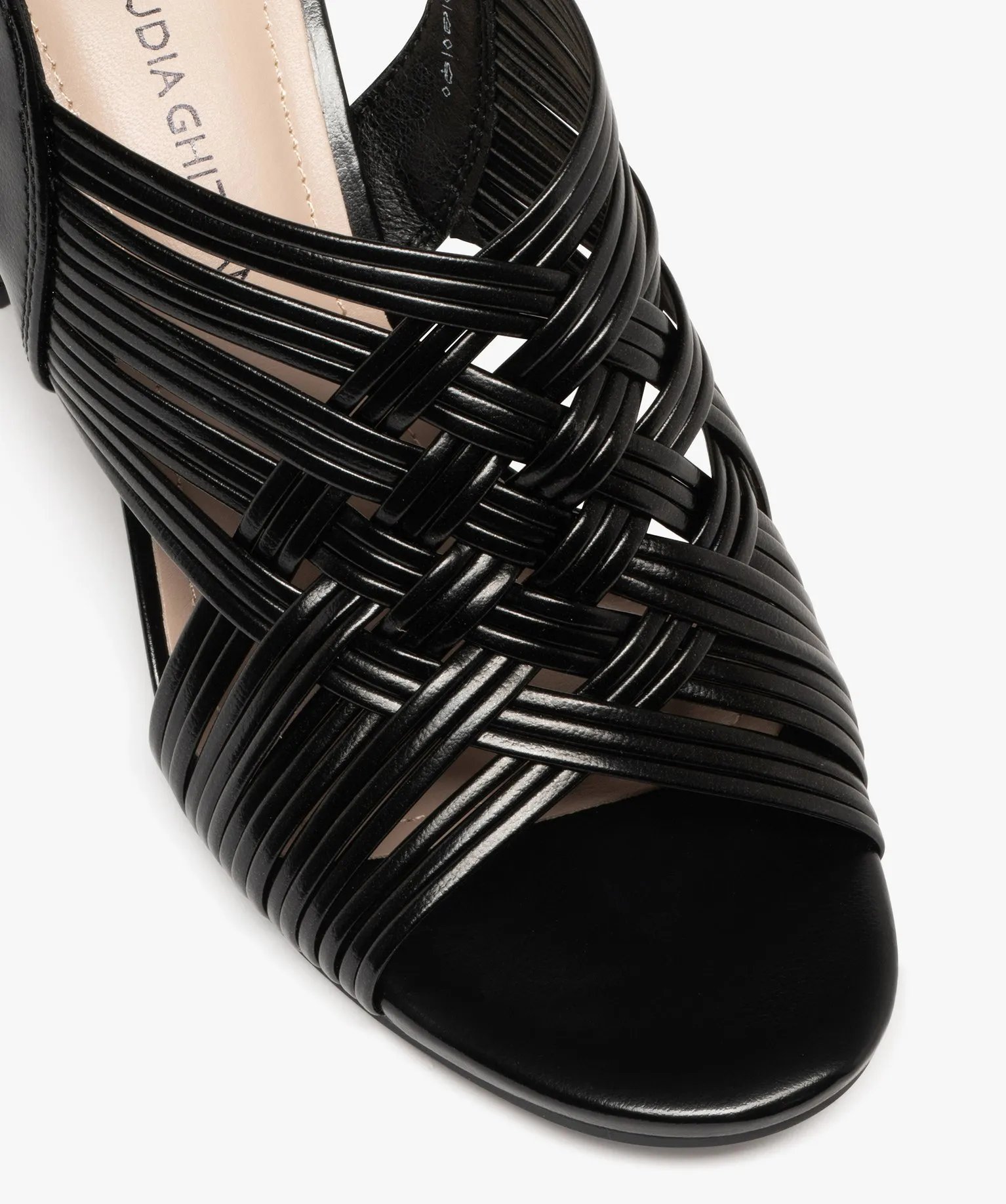 Sandales femme à talon haut avec brides couvrantes effet tressage noir