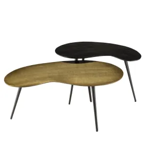 Set de 2 tables basses ovoïdes en Aluminium JAMES  Noir mat et Doré  | 3 Suisses