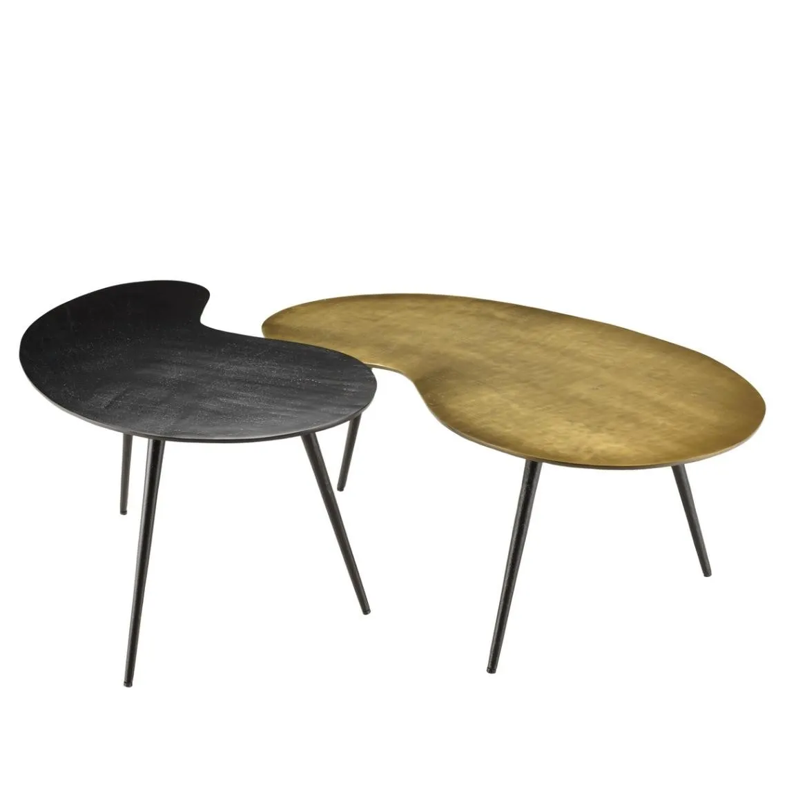 Set de 2 tables basses ovoïdes en Aluminium JAMES  Noir mat et Doré  | 3 Suisses