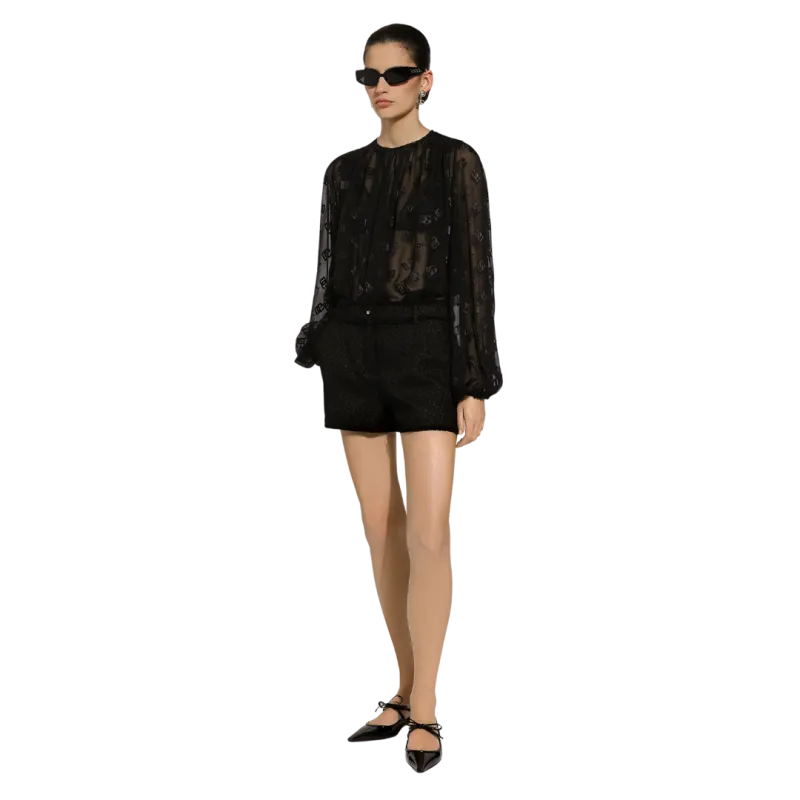 Short tweed laine raschel noir