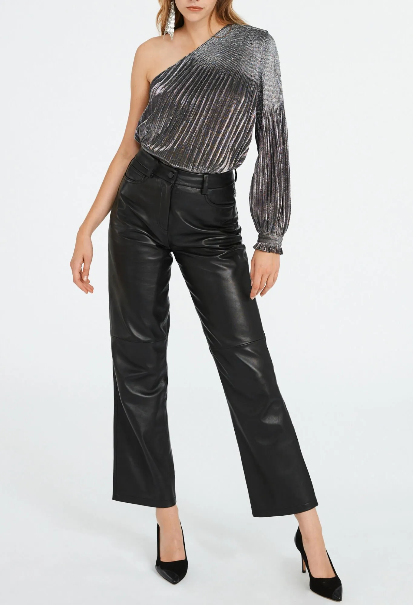 Top argent à manche longue asymétrique | Claudie FR