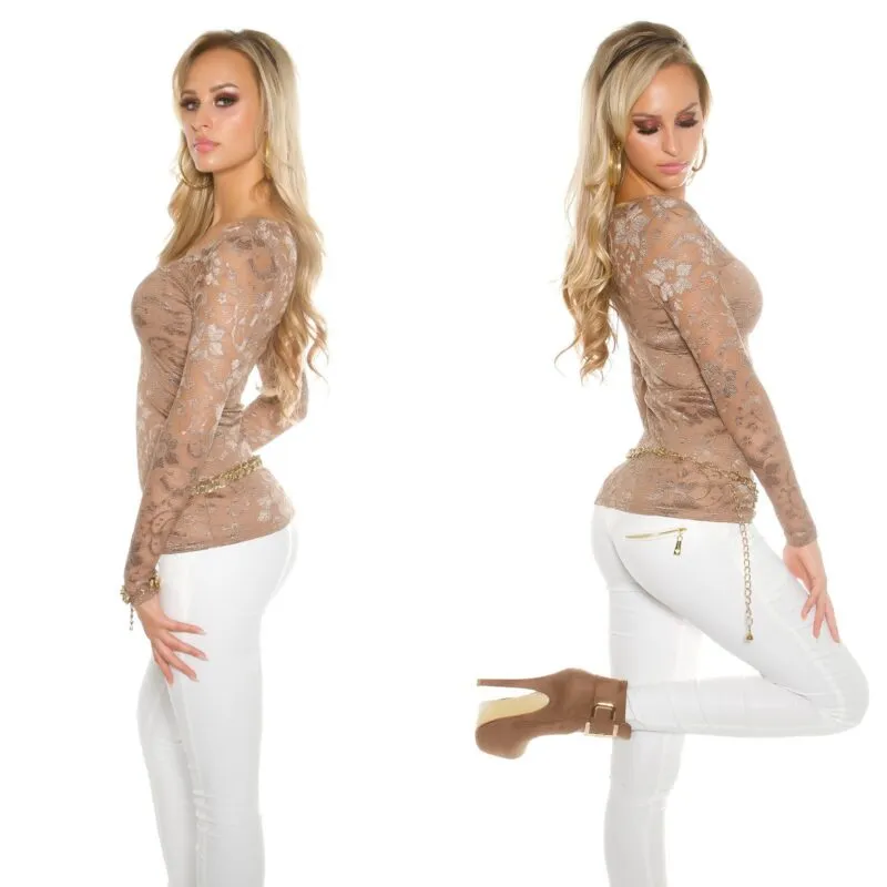 Top en dentelle femme tendance et sexy ZORA couleur cappuccino