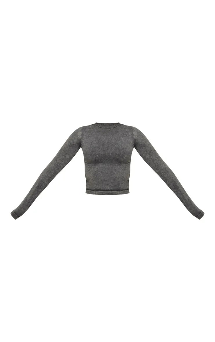 Top manches longues sans coutures gris anthracite délavé